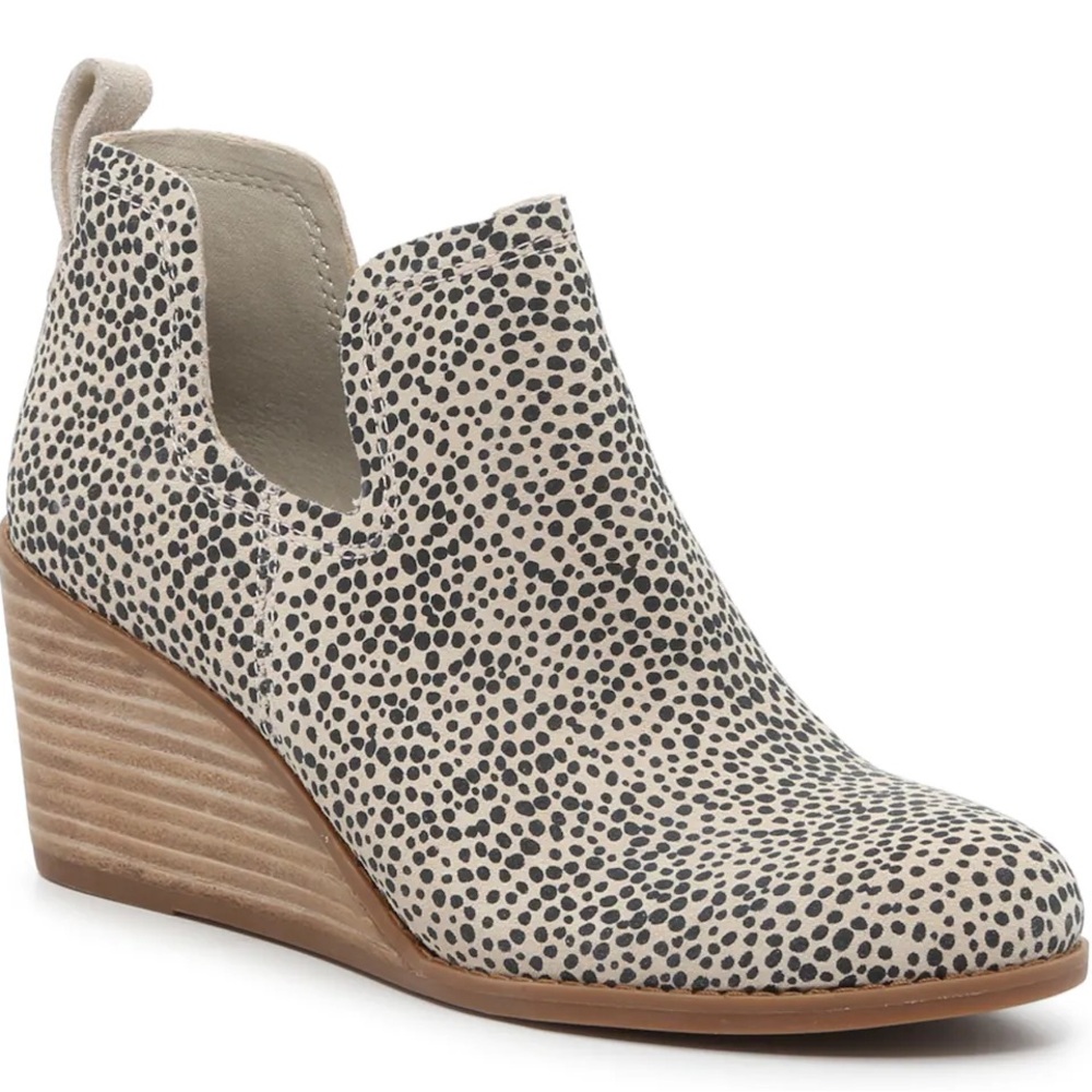 TOMS Cheetah Suede Kallie Stacked Wedge Bootie